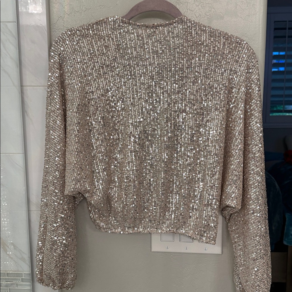 Champagne Sequin Blouse nwot - Picture 3 of 3